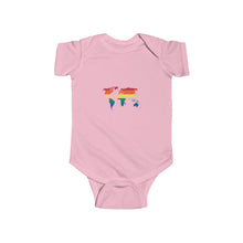 Load image into Gallery viewer, a colorful bodysuit with a vibrant rainbow design and the text 'Rainbow World,' symbolizing inclusivity, love, and diversity.