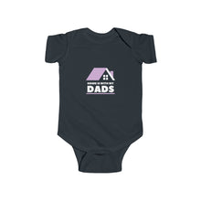 Load image into Gallery viewer, Infant wearing a soft cotton bodysuit with the text 'Home is With My Dads,' celebrating LGBTQ+ families and the love between two dads