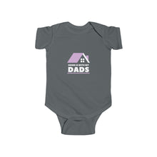 Load image into Gallery viewer, Infant wearing a soft cotton bodysuit with the text 'Home is With My Dads,' celebrating LGBTQ+ families and the love between two dads