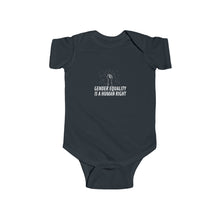 Load image into Gallery viewer, soft cotton bodysuit with the text 'Gender Equality is a Human Right,' promoting gender equality and human rights from an early age