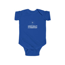 Load image into Gallery viewer, soft cotton bodysuit with the text 'Gender Equality is a Human Right,' promoting gender equality and human rights from an early age