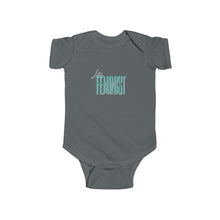Load image into Gallery viewer, soft cotton bodysuit with the text 'Little Feminist,' promoting gender equality and empowering the next generation of feminists.