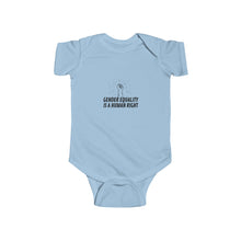 Load image into Gallery viewer, soft cotton bodysuit with the text 'Gender Equality is a Human Right,' promoting gender equality and human rights from an early age