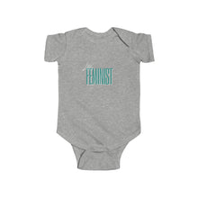 Load image into Gallery viewer, soft cotton bodysuit with the text 'Little Feminist,' promoting gender equality and empowering the next generation of feminists.