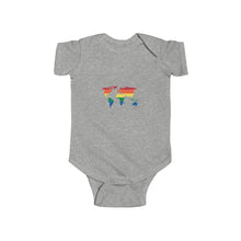Load image into Gallery viewer, a colorful bodysuit with a vibrant rainbow design and the text 'Rainbow World,' symbolizing inclusivity, love, and diversity.