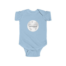 Load image into Gallery viewer, infant wearing a soft cotton bodysuit with the bold text &#39;Human Rights Advocate,&#39; promoting equality and justice, surrounded by a cozy and nurturing environment.
