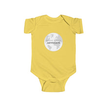 Load image into Gallery viewer, infant wearing a soft cotton bodysuit with the bold text &#39;Human Rights Advocate,&#39; promoting equality and justice, surrounded by a cozy and nurturing environment.
