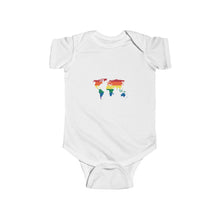 Load image into Gallery viewer, a colorful bodysuit with a vibrant rainbow design and the text &#39;Rainbow World,&#39; symbolizing inclusivity, love, and diversity.
