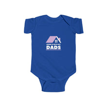 Load image into Gallery viewer, Infant wearing a soft cotton bodysuit with the text &#39;Home is With My Dads,&#39; celebrating LGBTQ+ families and the love between two dads
